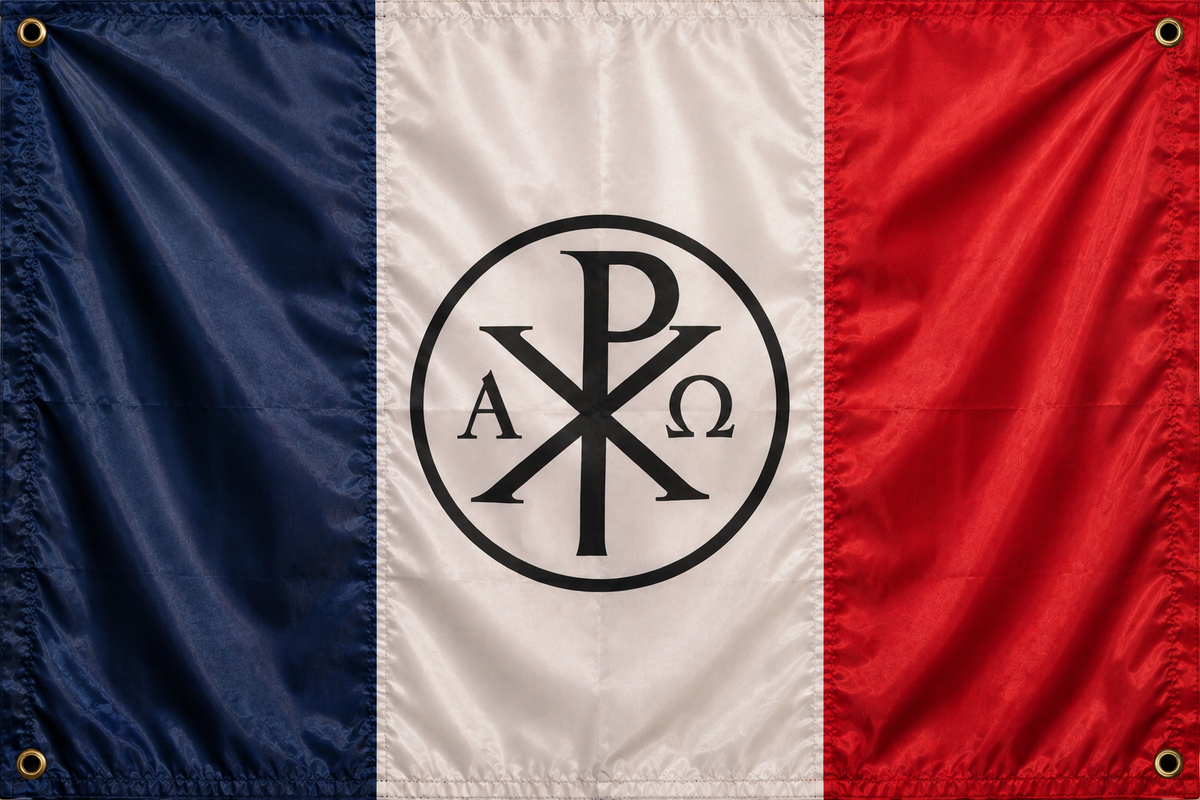 Drapeau Français Tricolore - Monogramme du Christ